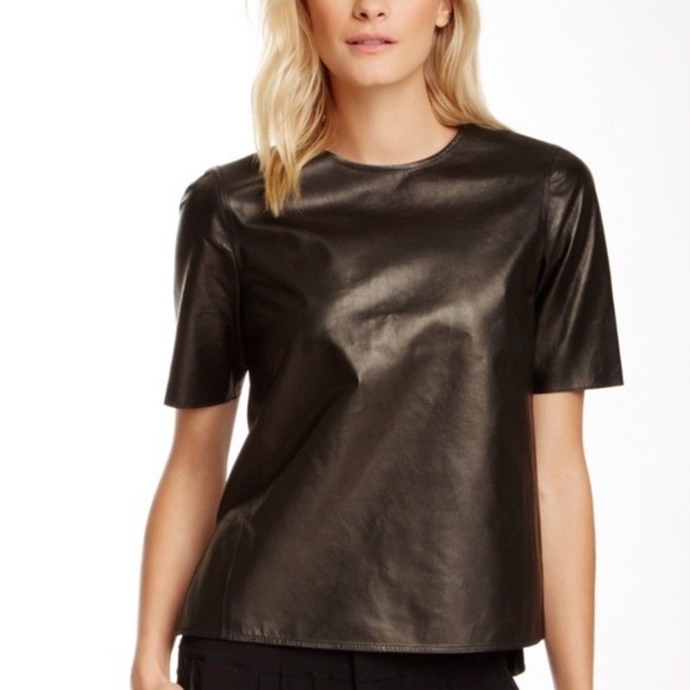 Vince. 100% Lamb Leather Short Sleeve Top